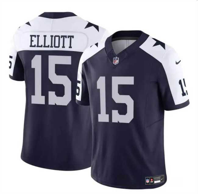 Men & Women & Youth Dallas Cowboys #15 Ezekiel Elliott Navy White 2023 F.U.S.E Thanksgiving Vapor Limited Stitched Jersey